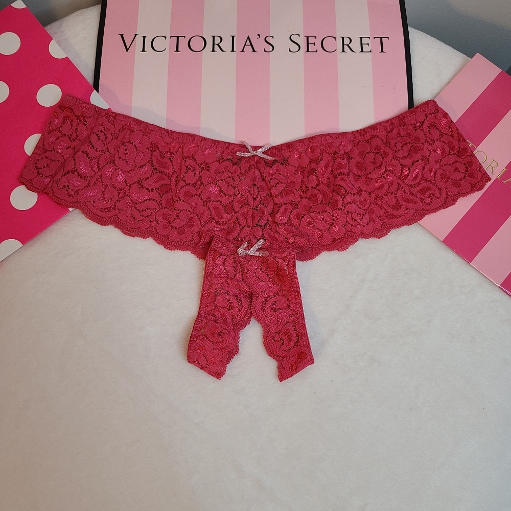 VTG VS Sexy Little Things Pink Lace Crotchless Panty Size M